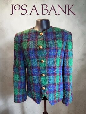 Jos. A. Bank Clothiers Vintage Boucle Plaid Blazer | Size 12 | Made in USA